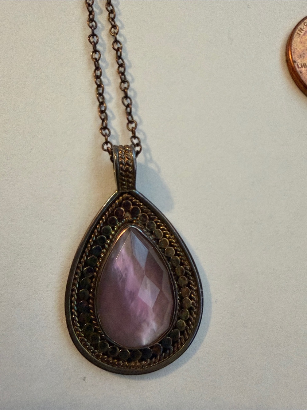 Anna Beck Rose Teardrop Pendant Necklace in Antique Gold Tone